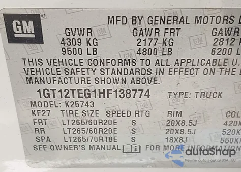 2017 GMC Sierra 2500Hd Slt z USA, uszkodzony, nr VIN 1GT12TEG1HF138774